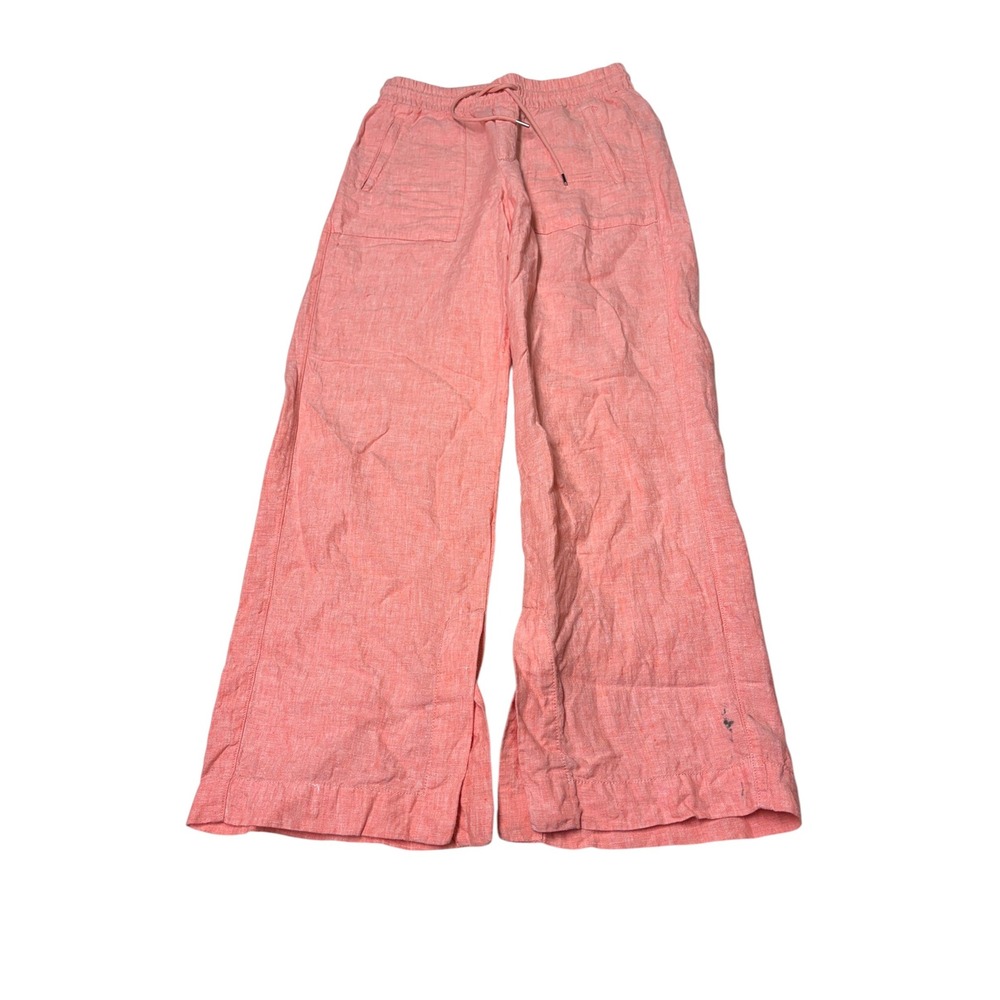 Athleta Coral Pink 100% Linen Wide Leg Drawstring Pants Womens Size 2 W28 L29